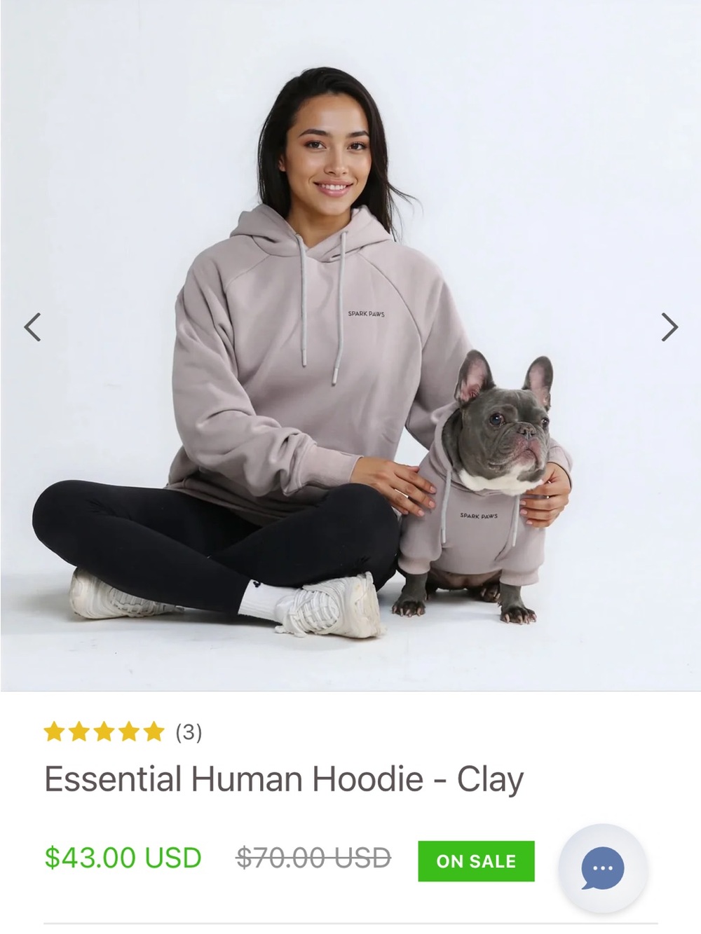 BRAND NEW SPARKPAWS matching dog/human hoodies CLAY set of three